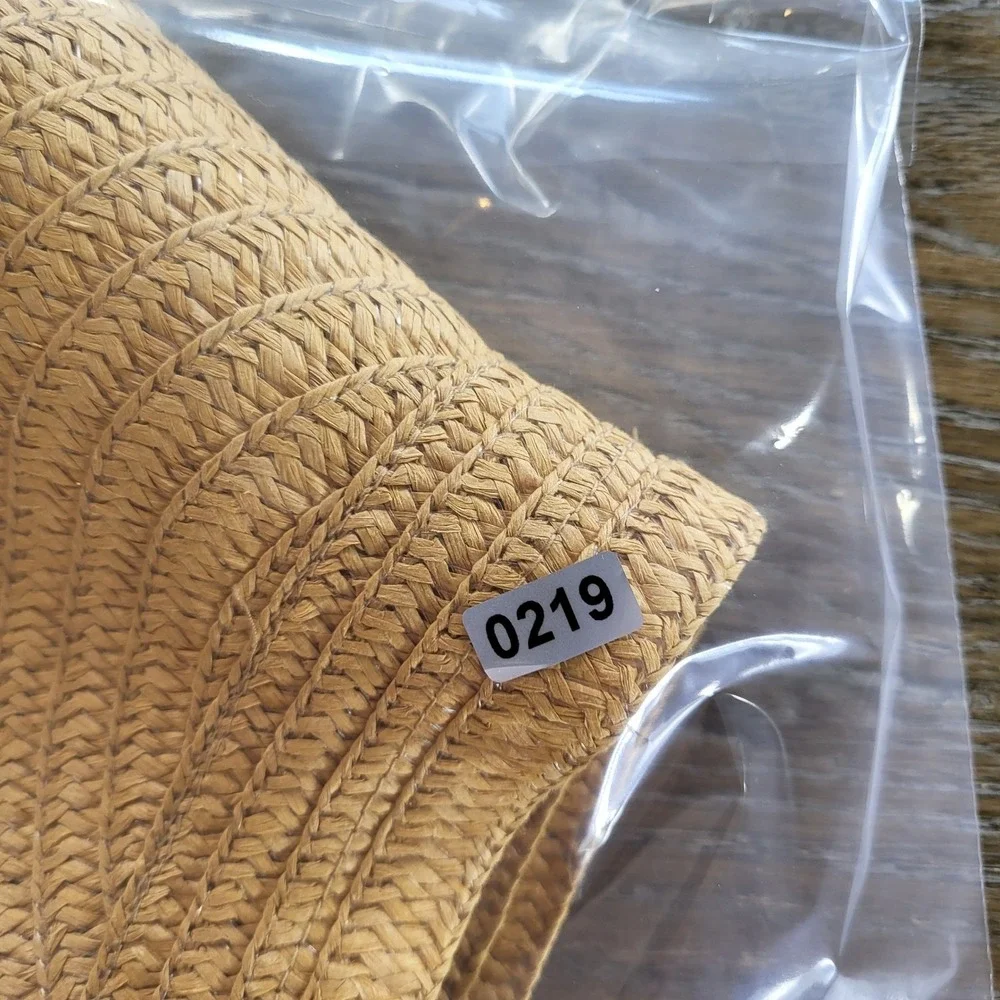 Laline Straw Visor Summer 23 Tan Woven Sun Hat with Ribbon Tie New With Tags